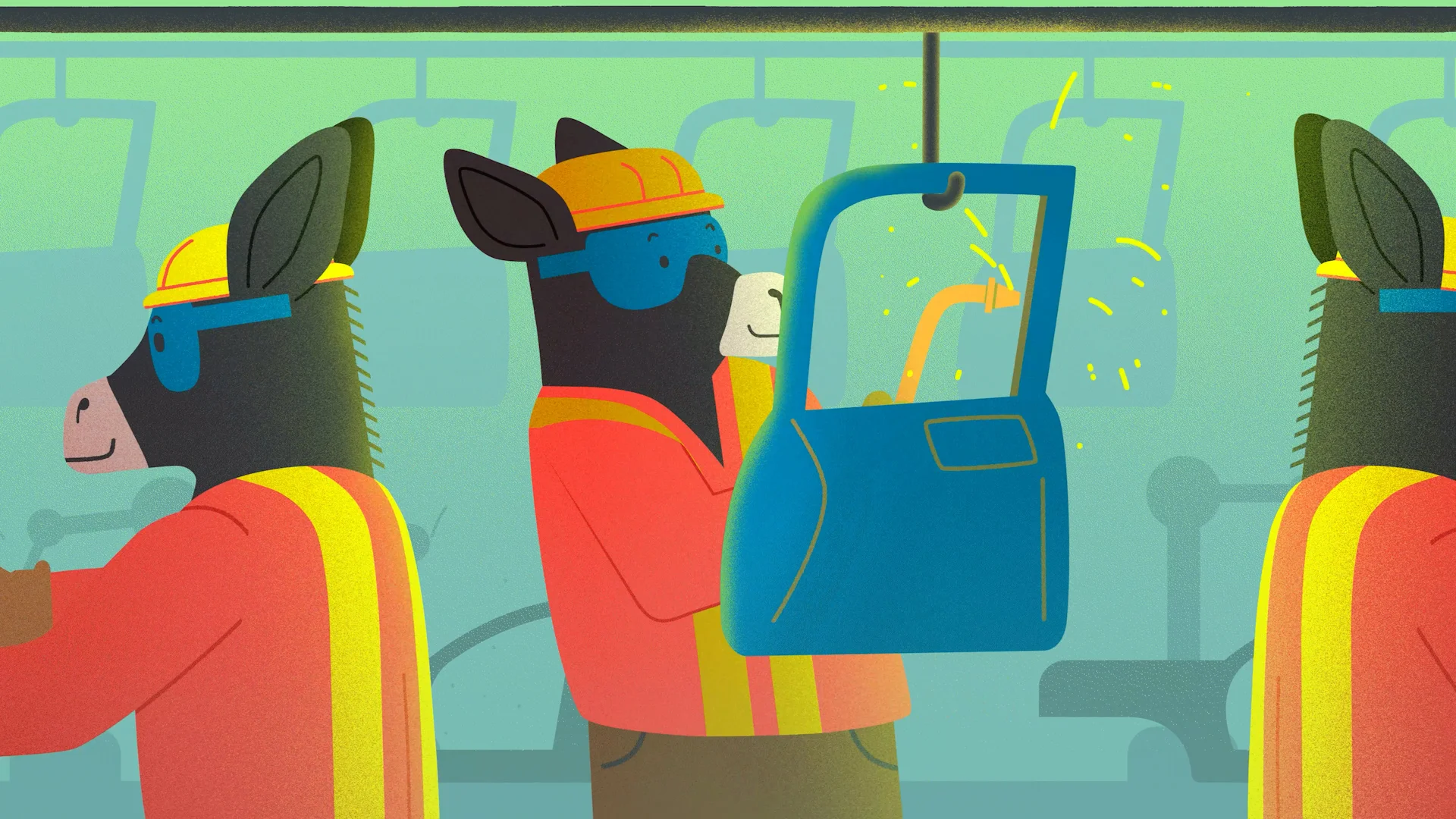 donkey welding door on assembly line