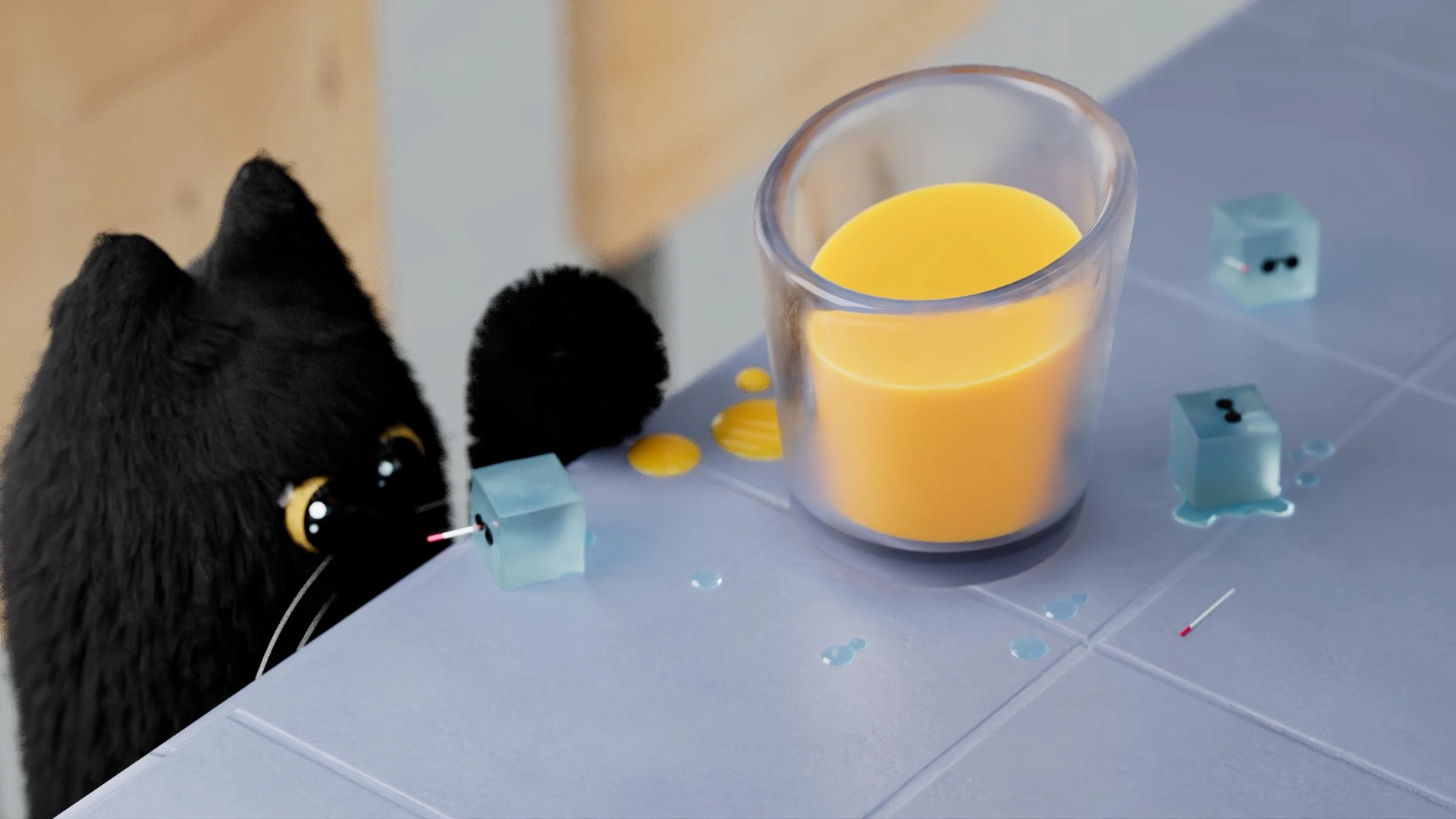 cat swatting at an ice cube