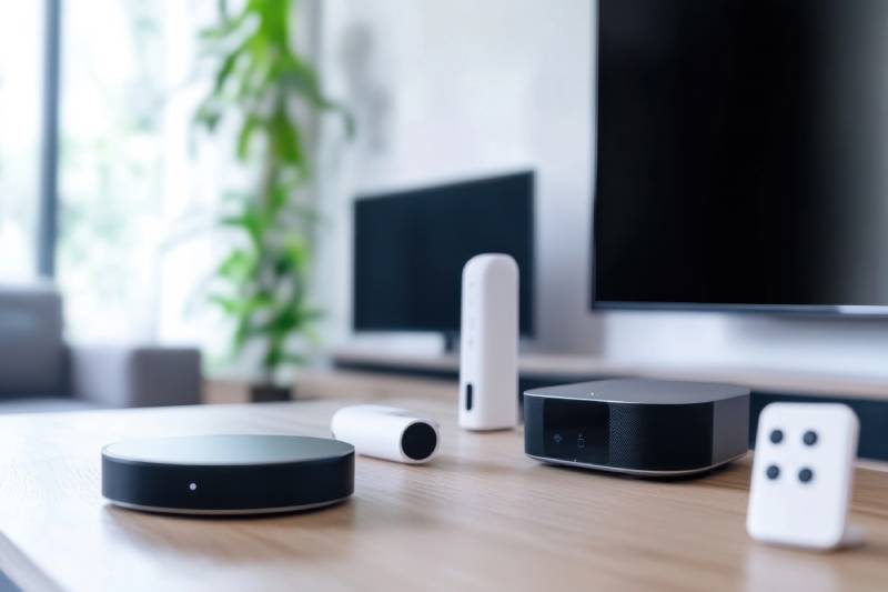 Modern electronic devices on a table.