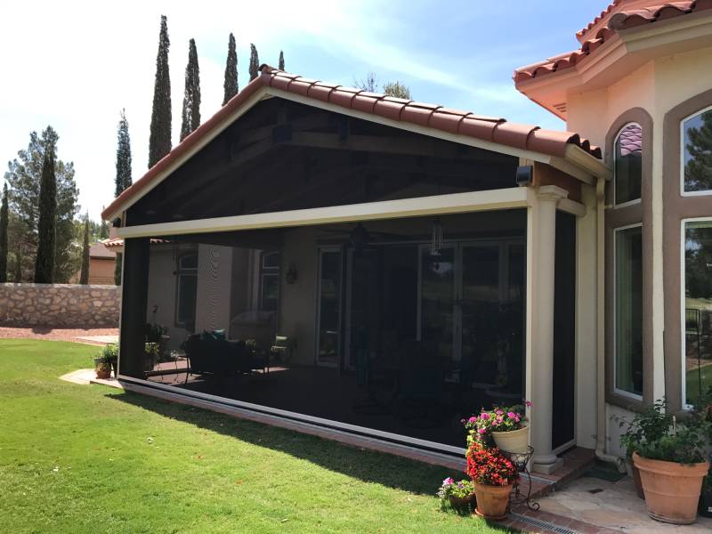 Patio with retractable screen in Phoenix home.