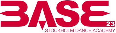 Base 23 logotyp för Stockholms dansakademi i röd och vit design