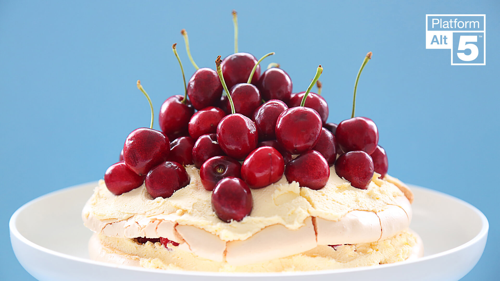Pavlova cherries and fresh cream