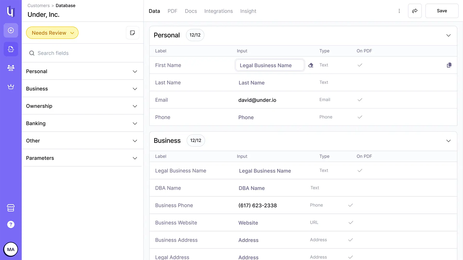 Dashboard mockup