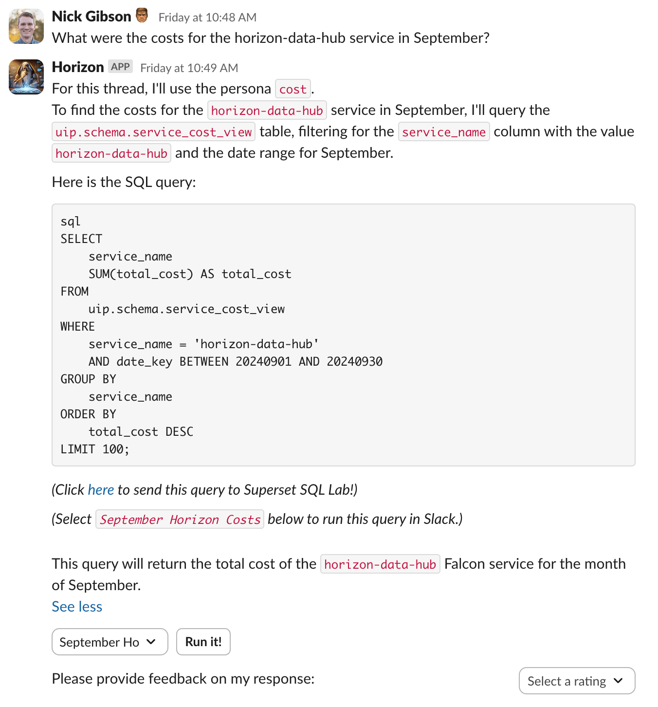 Example interaction with Horizon Agent
