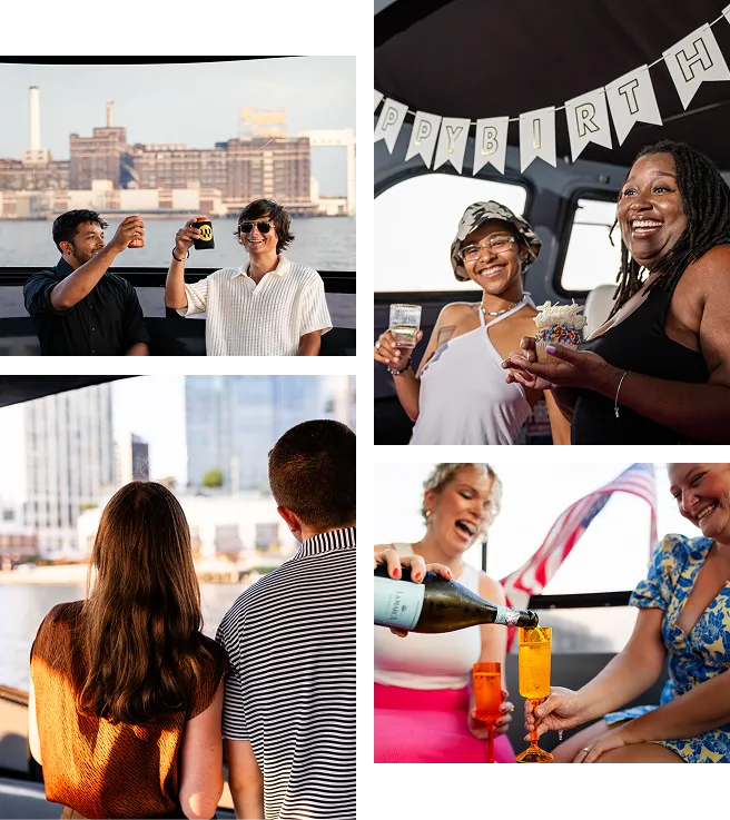 A collage of photos of people having drinks.