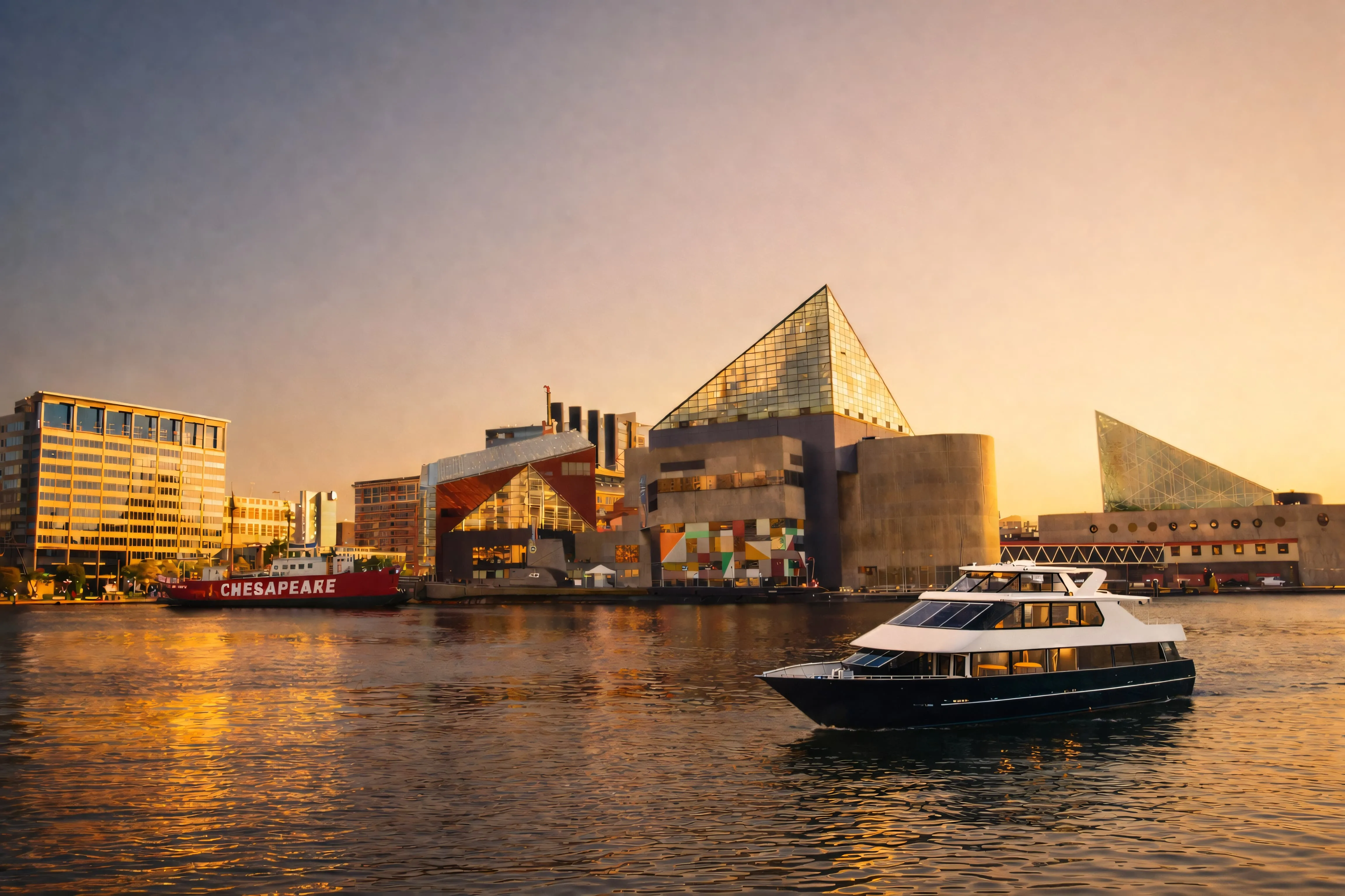 A boat is in the water near a city.