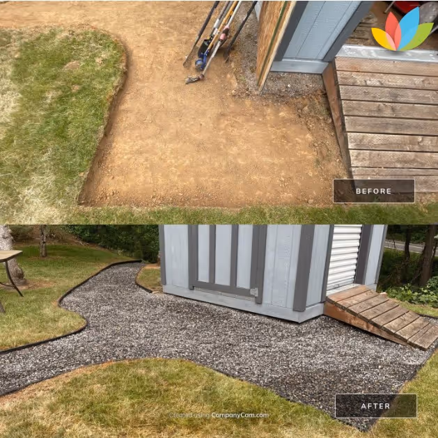 Decorative gravel and stone installation for a clean, low-maintenance garden pathway.