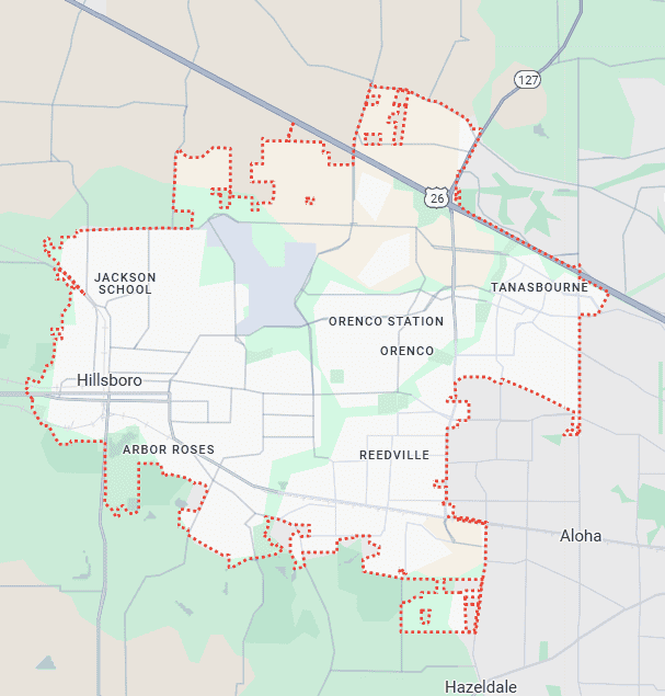 Service Area Roofing Hillsboro, OR Map View