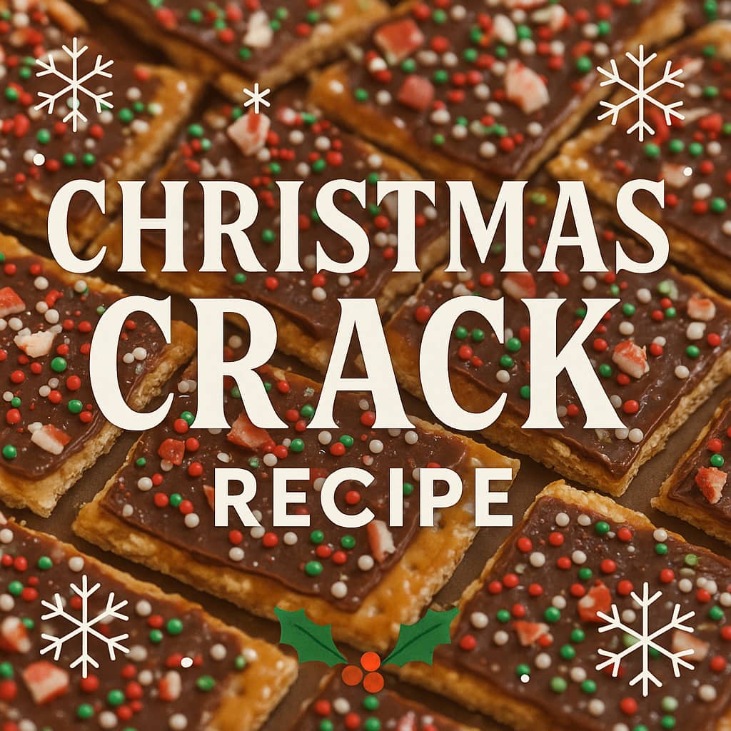 Festive Christmas Crack recipe thumbnail with bold holiday text on a red background, perfect for a holiday dessert blog post