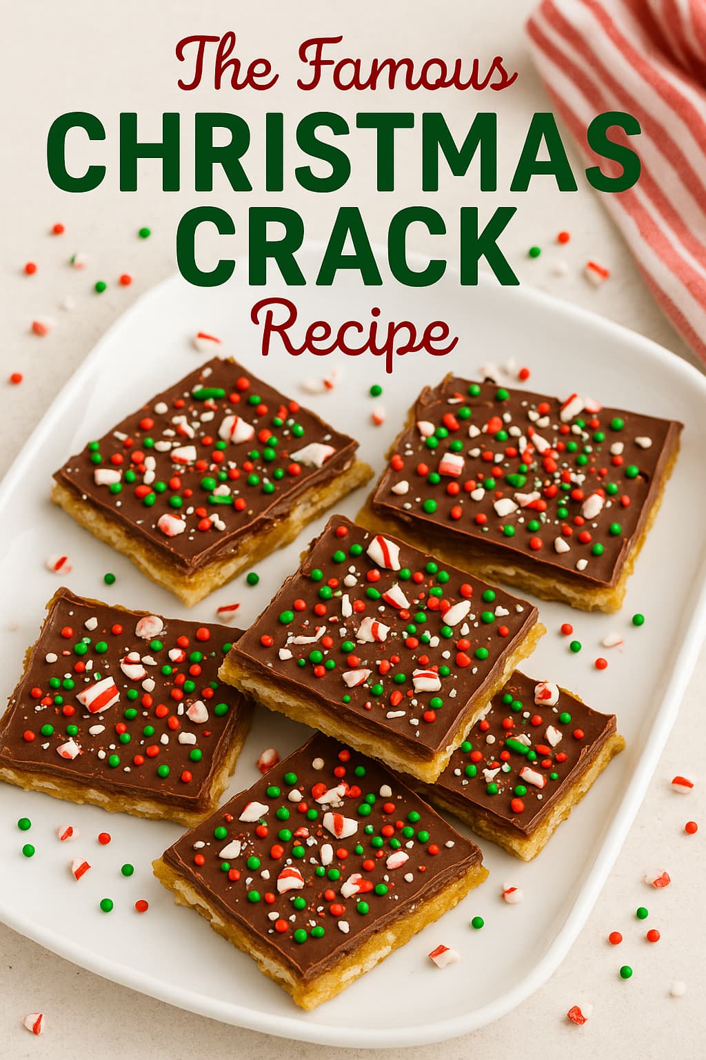 Festive Christmas Crack recipe thumbnail with bold holiday text on a red background, perfect for a holiday dessert blog post