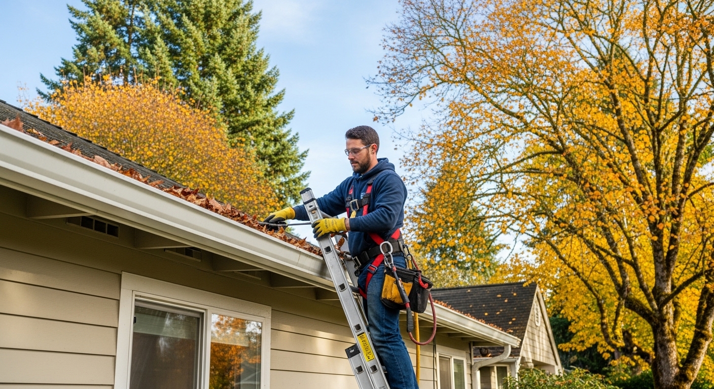 Professional gutter cleaning service in Portland showing cost-effective maintenance