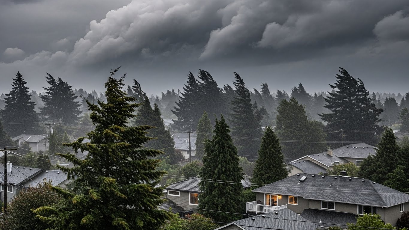 High winds threatening Vancouver WA homes during Pacific Northwest storm