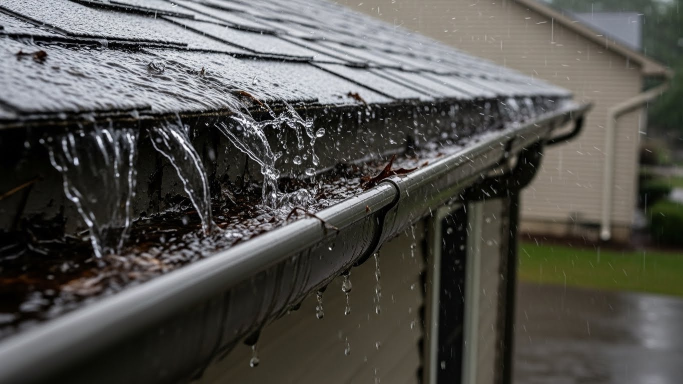 Gutter handling heavy rain water flow on Vancouver WA home