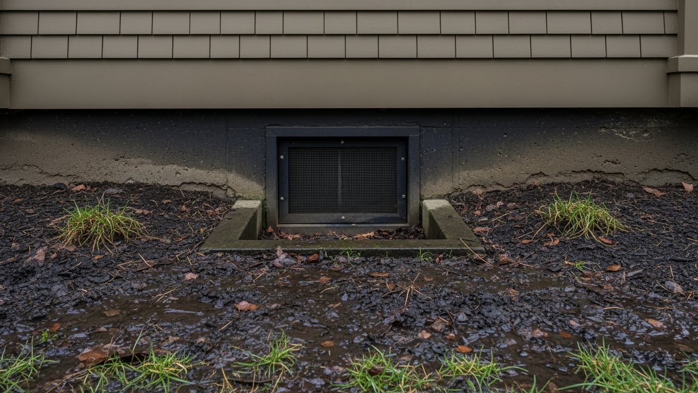 Foundation vent on Portland OR home after December 2025 flooding
