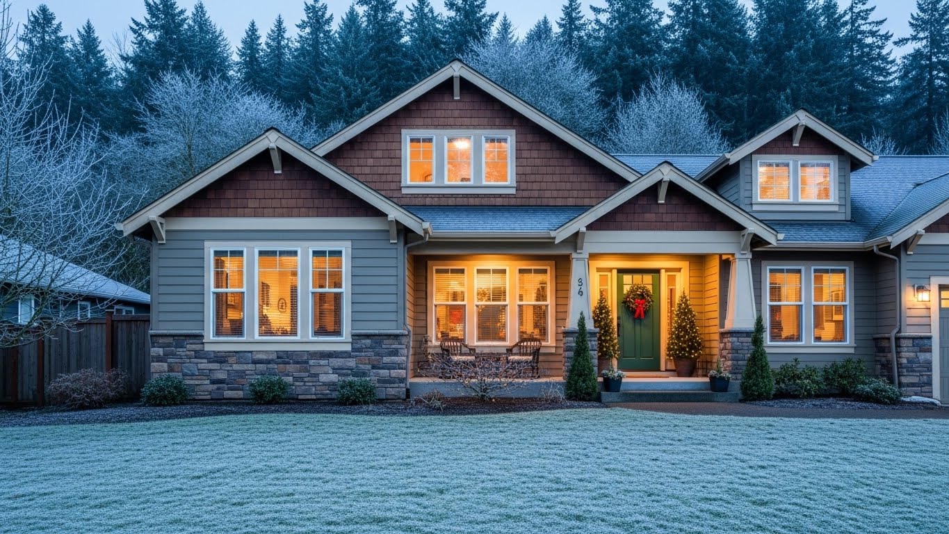 Portland OR home on Christmas morning 2025 during the holiday season