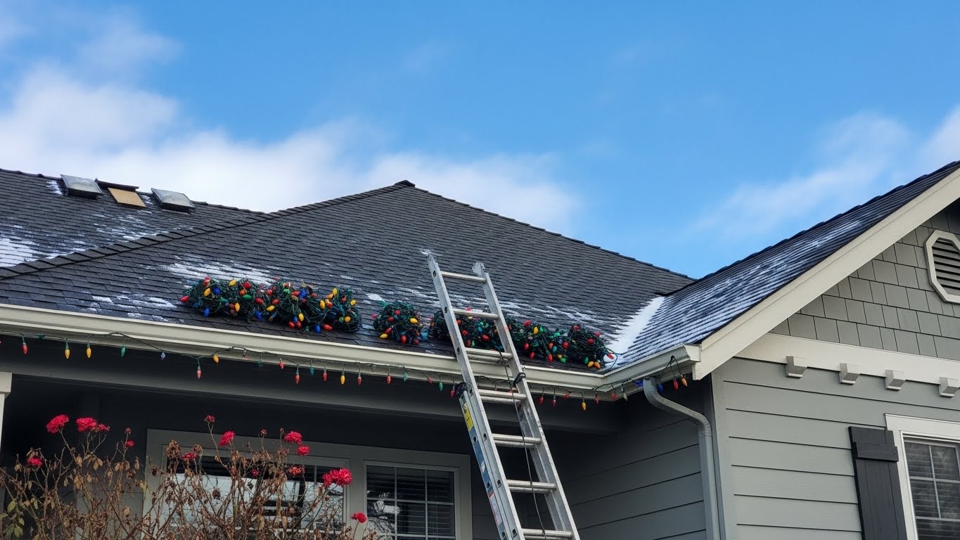 Christmas light removal from Portland OR home roofline