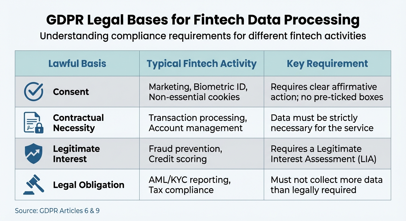 GDPR Legal Bases for Fintech Data Processing Activities