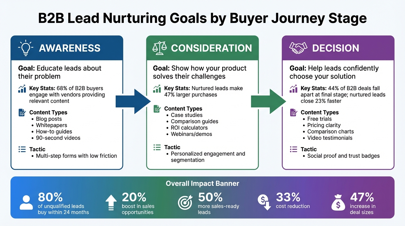Lead Nurturing Goals and Tactics by Buyer Journey Stage
