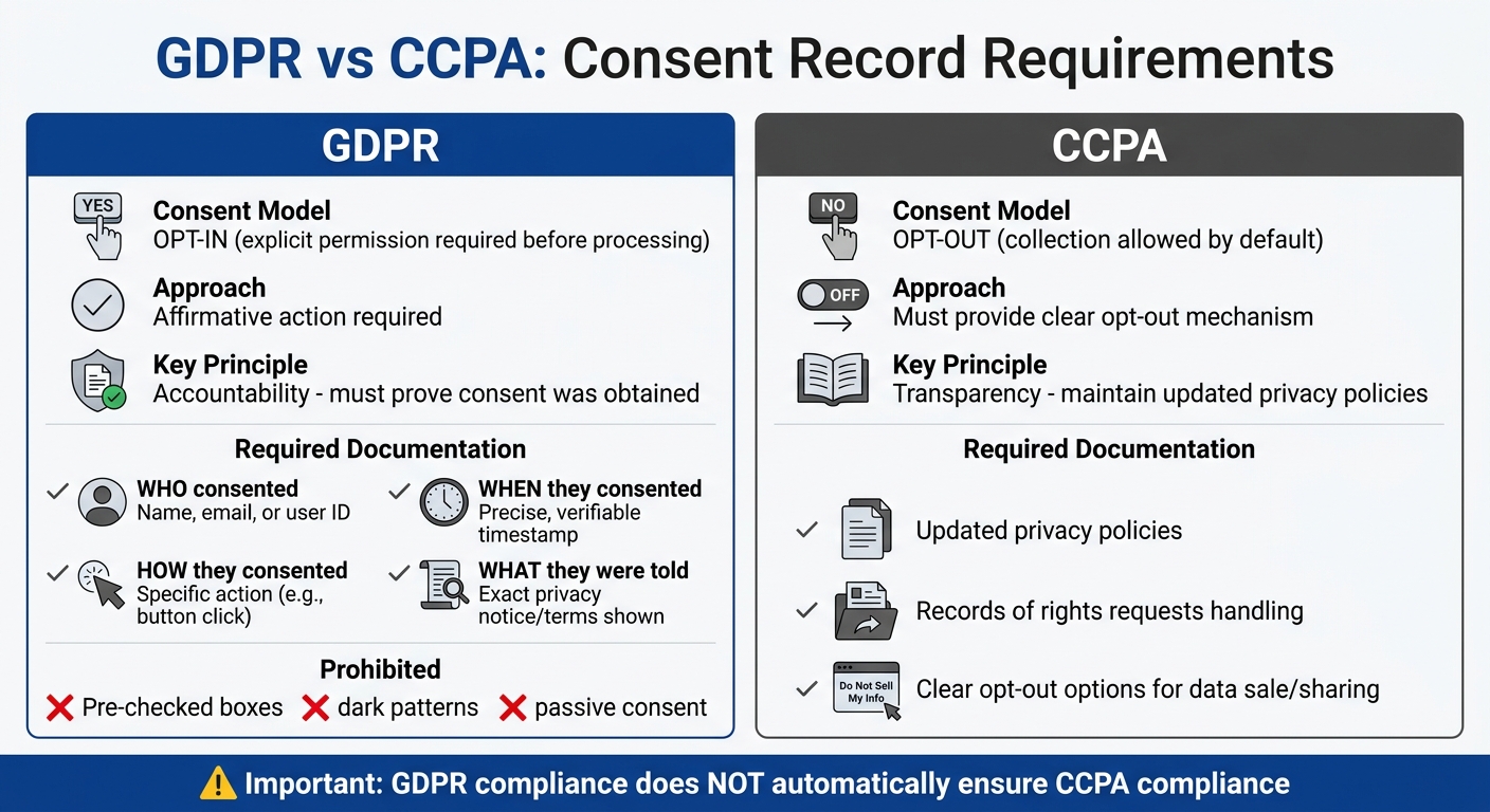 GDPR vs CCPA Consent Record Requirements Comparison