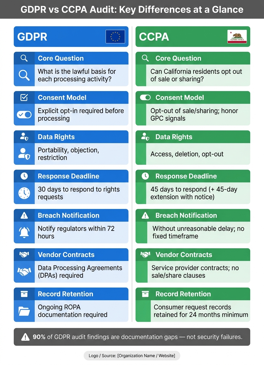 GDPR vs CCPA Audit: Key Differences at a Glance