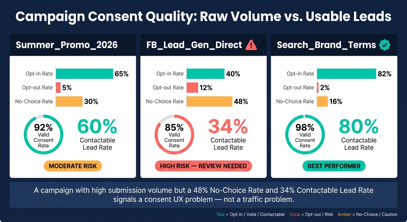 Campaign Consent Quality Comparison: Raw Volume vs. Usable Leads