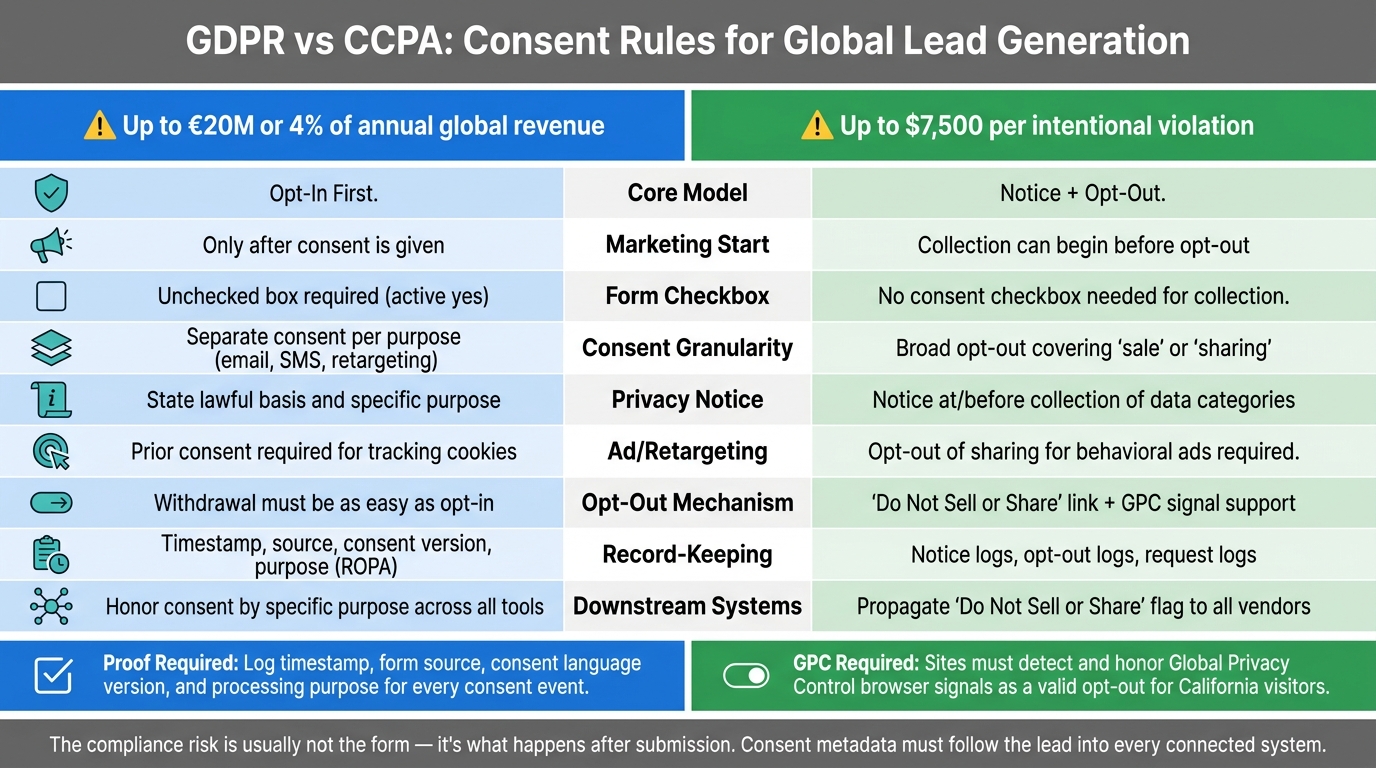 GDPR vs CCPA: Key Consent Rules for Global Lead Generation