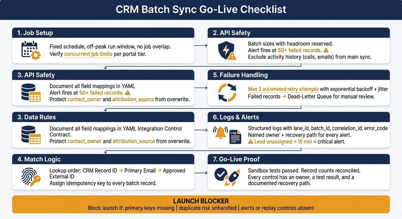 CRM Batch Sync Go-Live Checklist: 7 Critical Control Areas