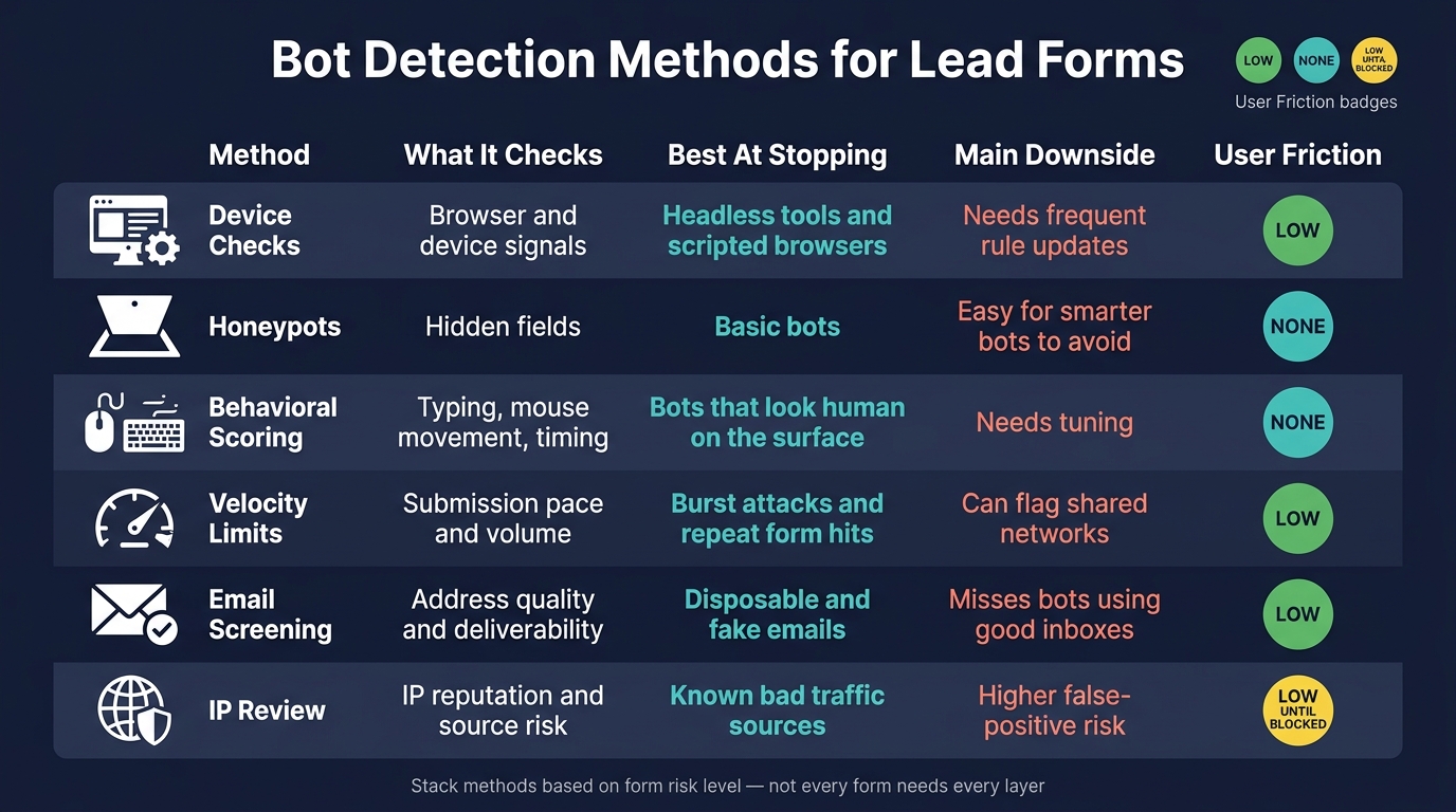 Bot Detection Methods for Lead Forms: Side-by-Side Comparison