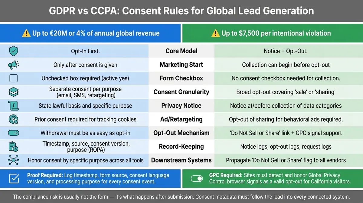 GDPR vs CCPA: Key Consent Rules for Global Lead Generation