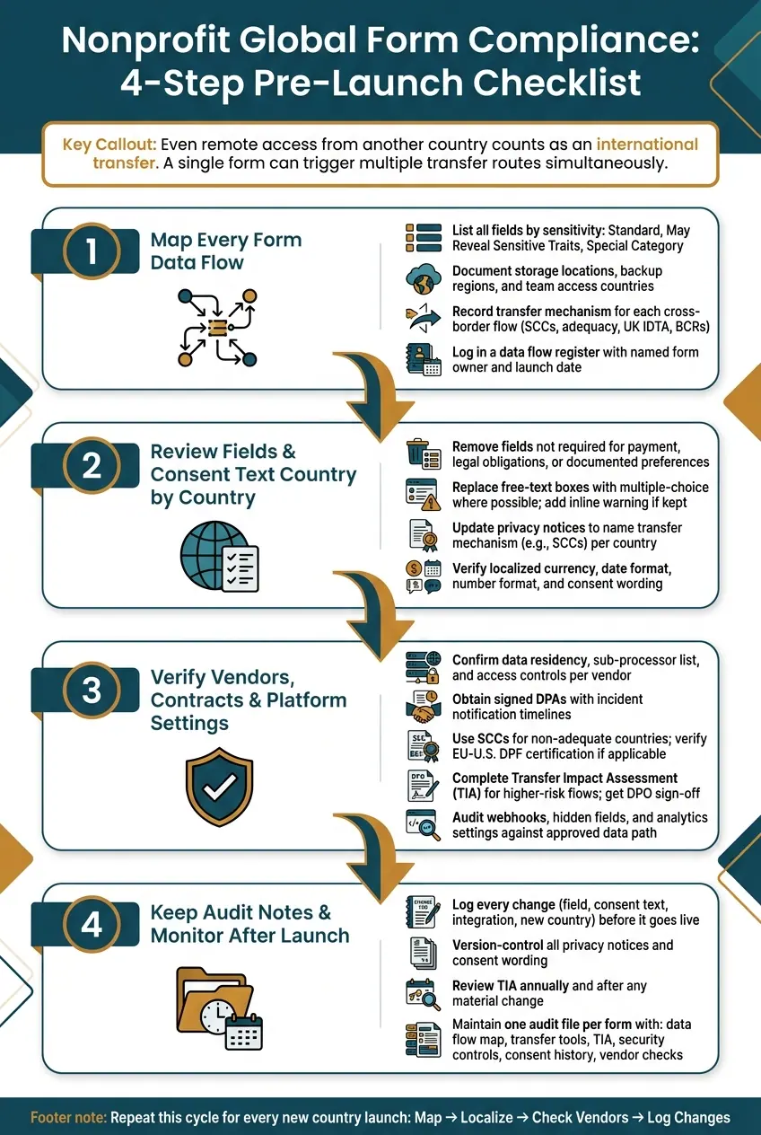 Nonprofit Global Form Compliance: 4-Step Pre-Launch Checklist