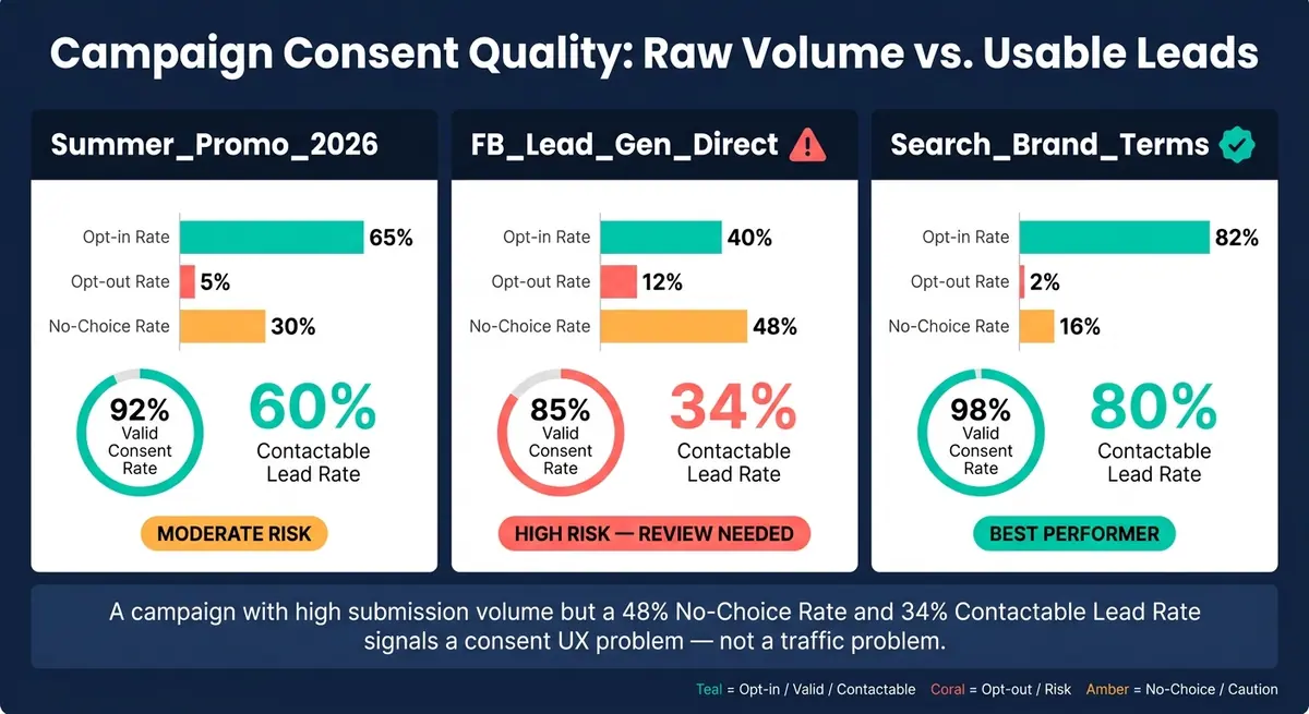 Campaign Consent Quality Comparison: Raw Volume vs. Usable Leads