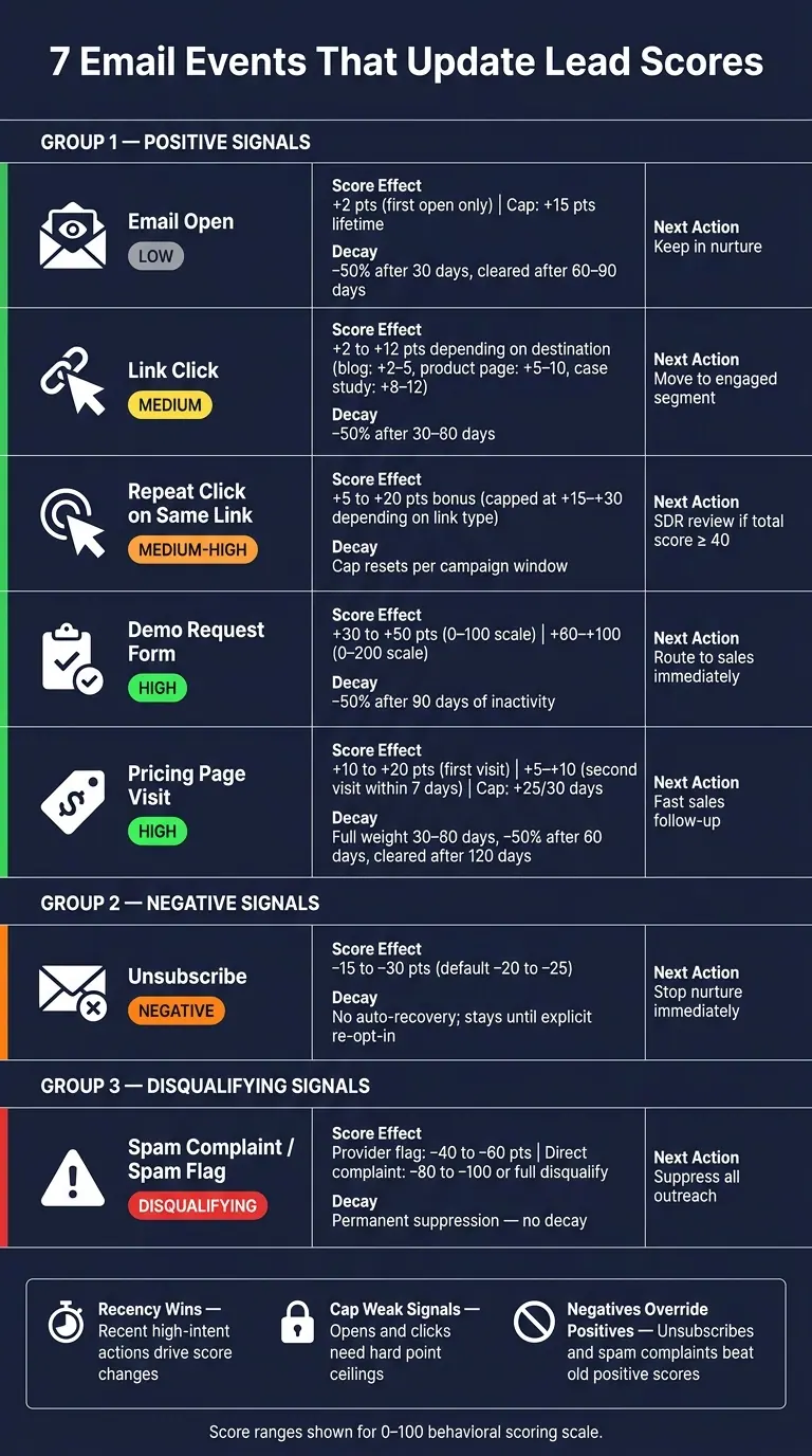 7 Email Events That Update Lead Scores: Intent Levels & Score Ranges