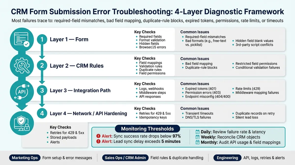 CRM Form Submission Error Troubleshooting: 4-Layer Diagnostic Framework