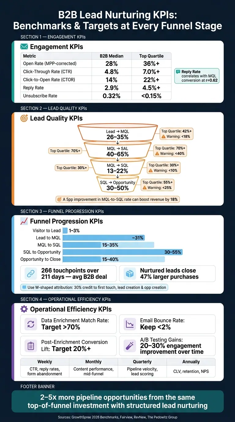 B2B Lead Nurturing KPIs: Benchmarks & Targets at Every Funnel Stage