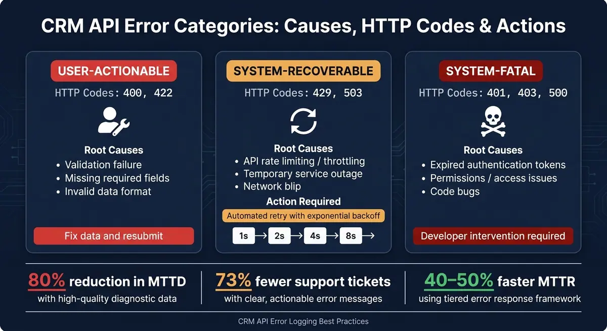 CRM API Error Categories: Causes, HTTP Codes & Actions