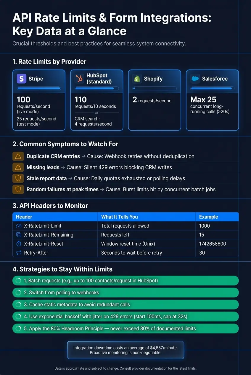 API Rate Limits Cheat Sheet: Limits, Symptoms & Fixes for Form Integrations