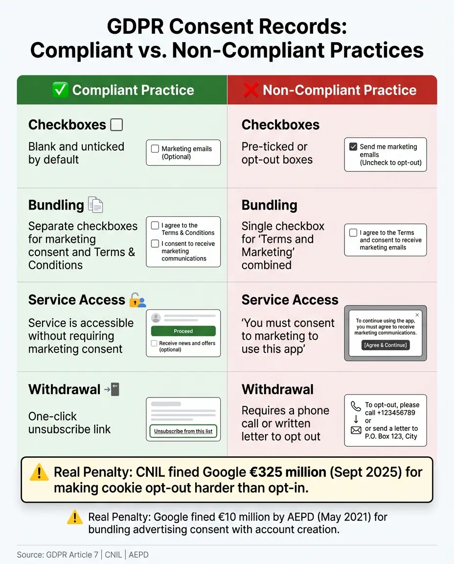 GDPR Consent Records: Compliant vs. Non-Compliant Practices
