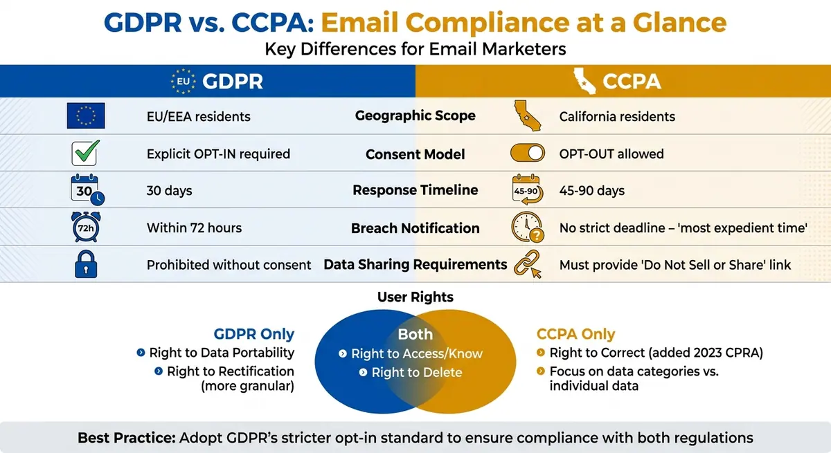 GDPR vs CCPA Email Compliance Requirements Comparison Chart