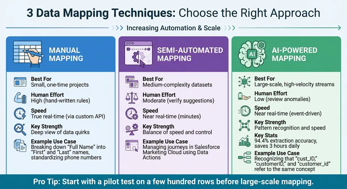 Comparison of Manual, Semi-Automated, and AI-Powered Data Mapping Techniques