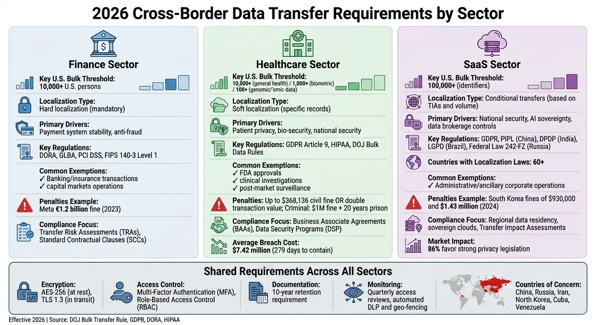 2026 Cross-Border Data Transfer Requirements by Sector: Finance, Healthcare, and SaaS Compliance Comparison