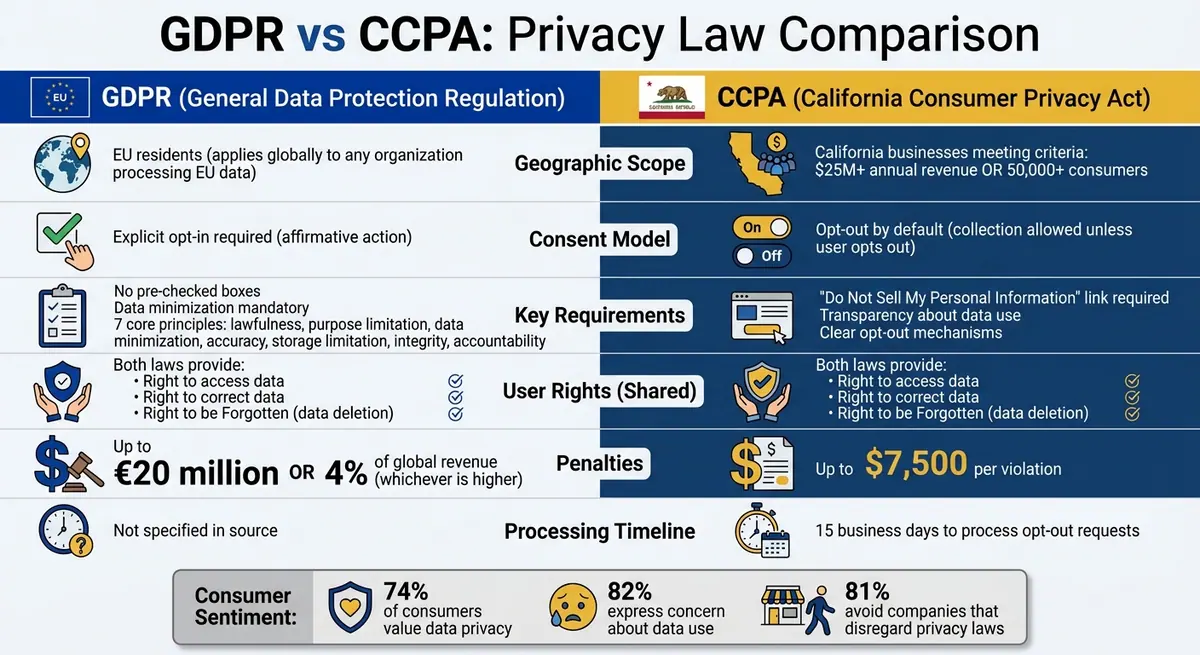 GDPR vs CCPA Privacy Law Comparison: Key Requirements and Penalties
