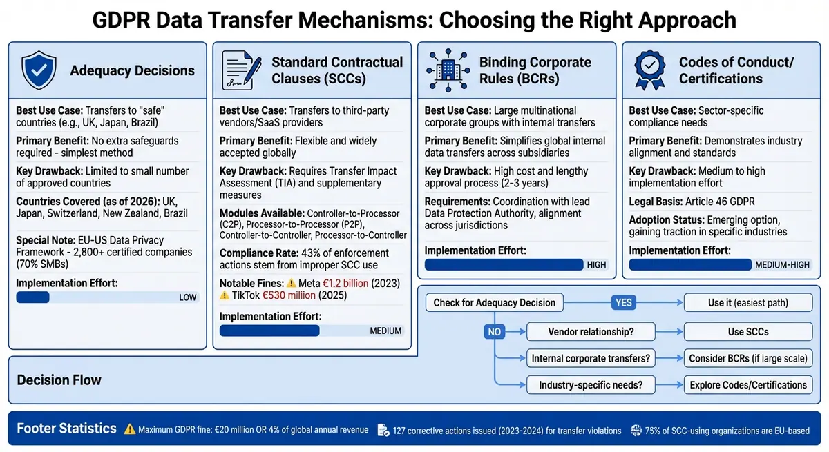 GDPR Data Transfer Mechanisms Comparison: Adequacy Decisions vs SCCs vs BCRs