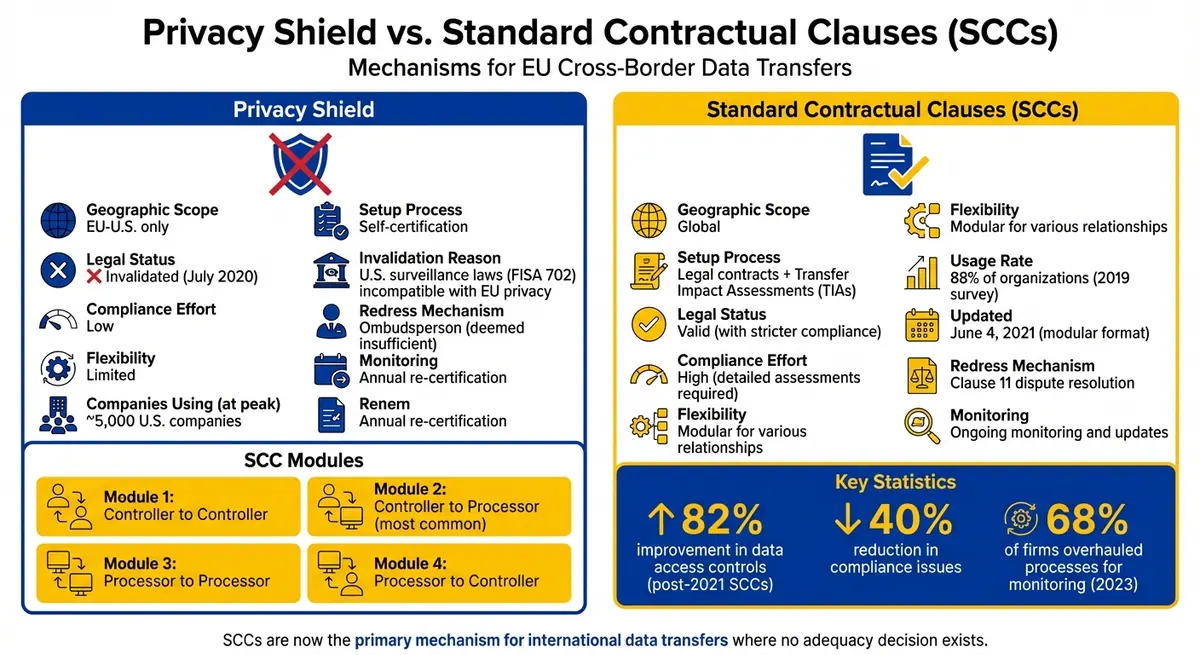 Privacy Shield vs Standard Contractual Clauses (SCCs) Comparison Chart