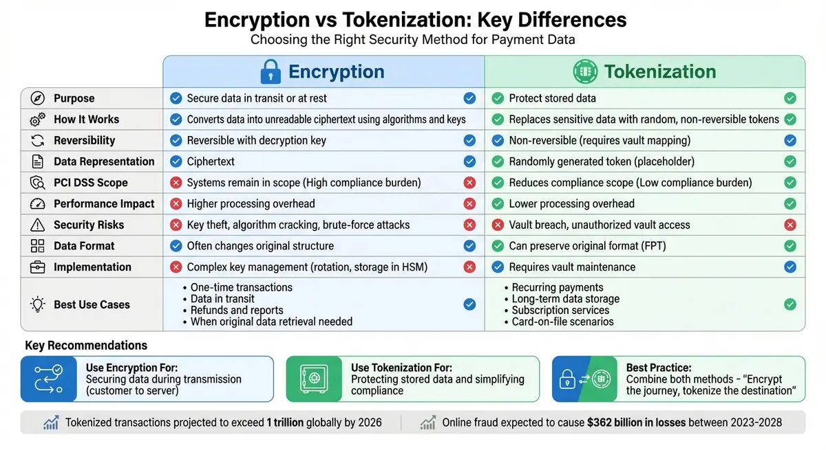 Encryption vs Tokenization for PCI DSS Payment Security Comparison Chart