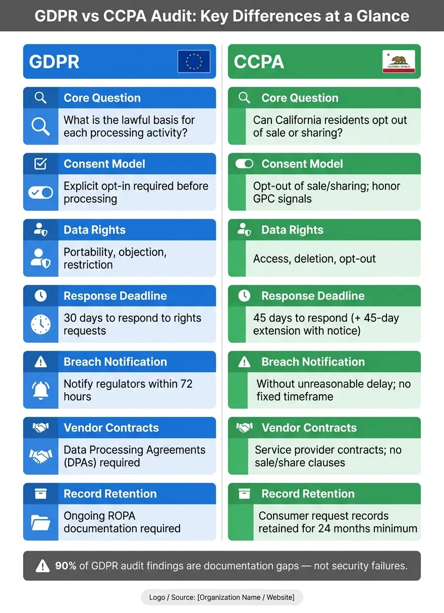 GDPR vs CCPA Audit: Key Differences at a Glance