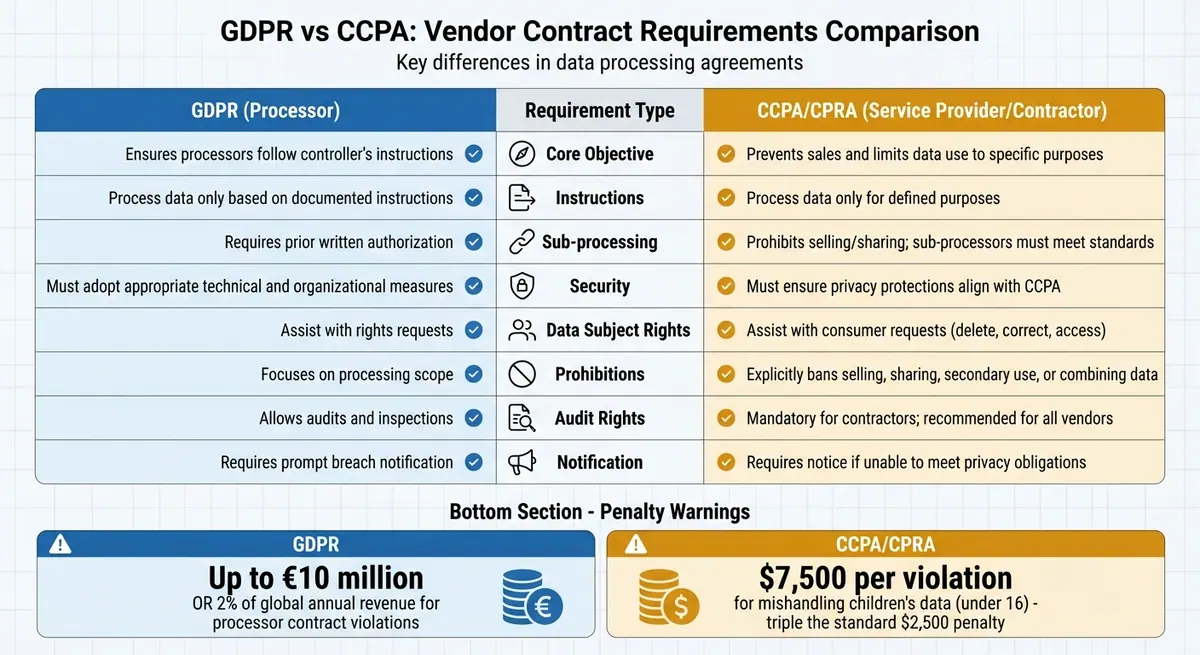 GDPR vs CCPA Vendor Contract Requirements Comparison