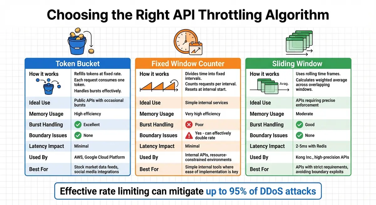 API Throttling Algorithms Comparison: Token Bucket vs Fixed Window vs Sliding Window