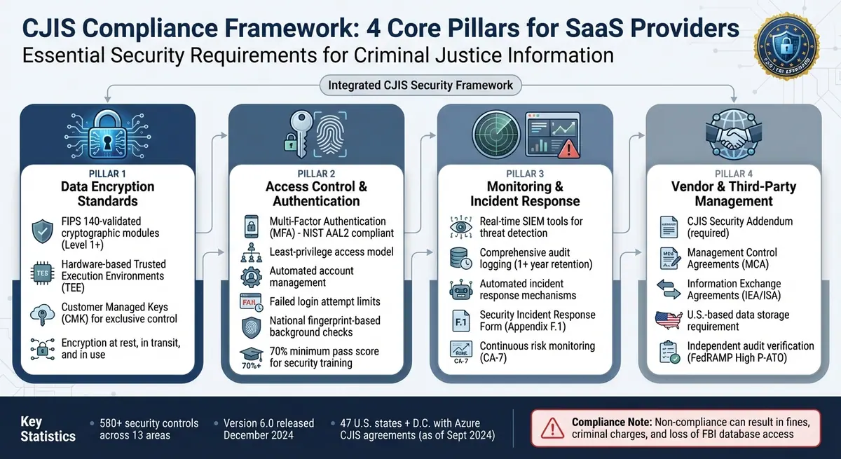 CJIS Compliance Framework: 4 Core Pillars for SaaS Providers