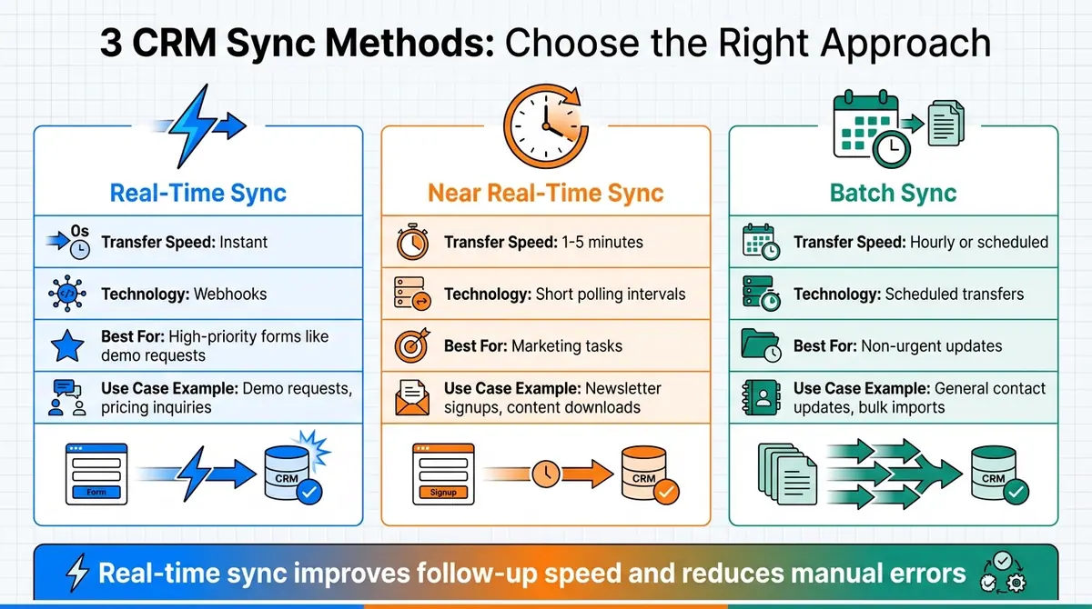 Real-Time vs Near Real-Time vs Batch CRM Sync Methods Comparison