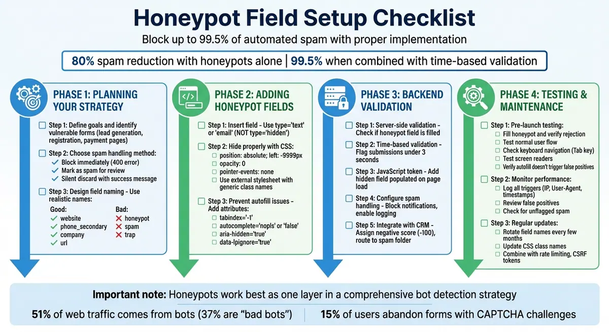 Complete Honeypot Field Implementation Checklist for Form Spam Protection